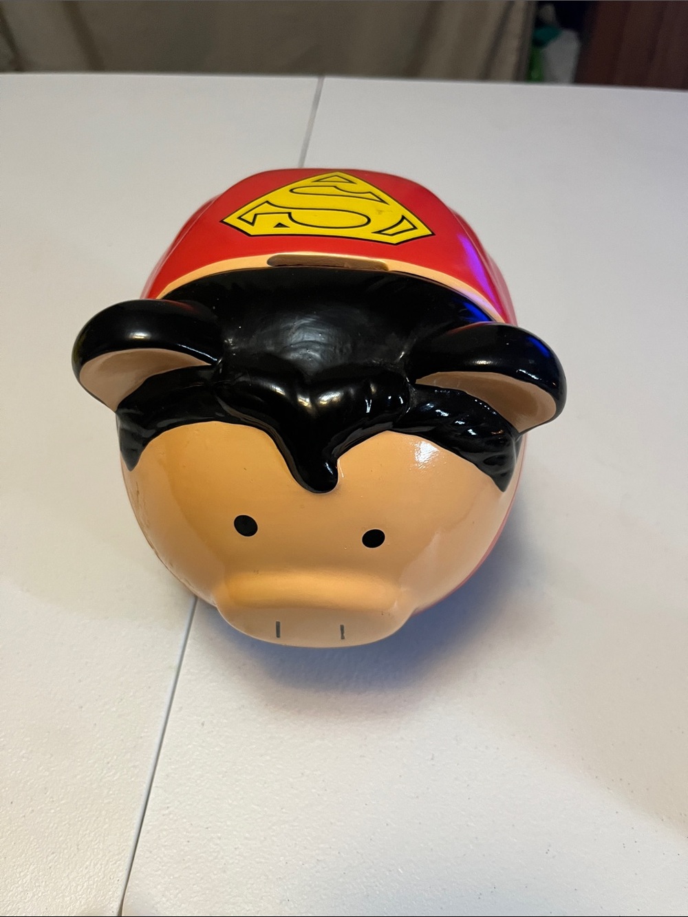 Superman Ceramic Piggy Bank in Red and Black
